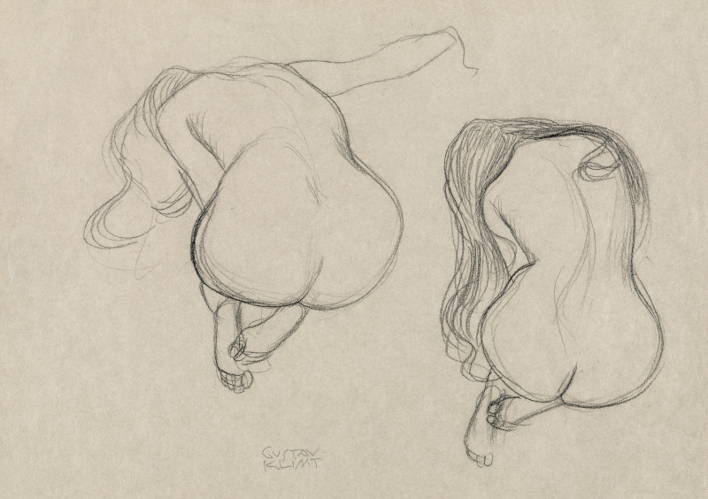 Two Studies of a Seated Woman with Long Hair by Gustav Klimt